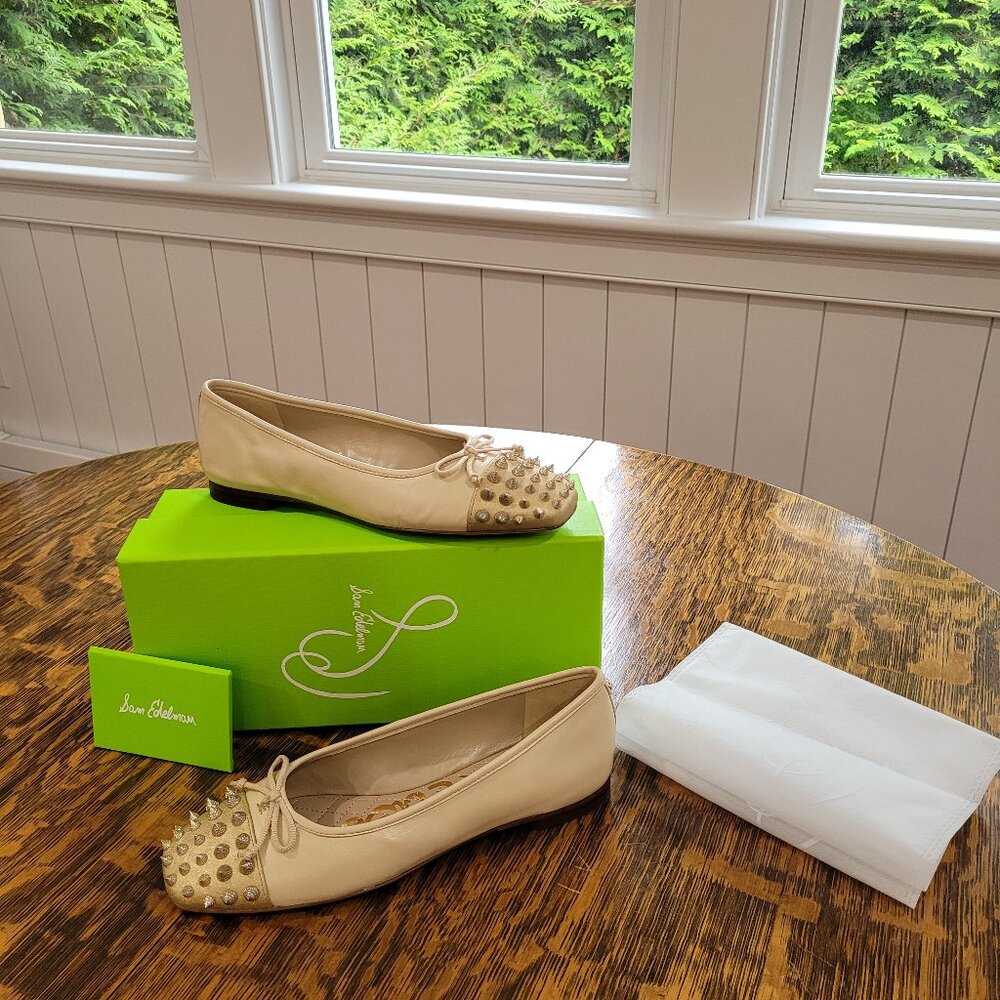 Sam Edelman Spiked Ballet Flats. Leather. Monet Studded Cap Toe. Sand. Size 7. - Picture 3 of 13